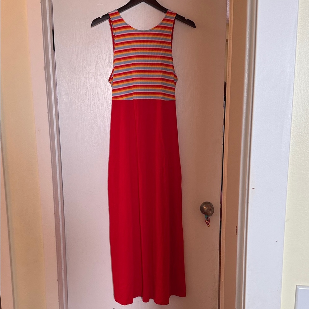 Zara Red and Multicolor Striped Maxi Dress